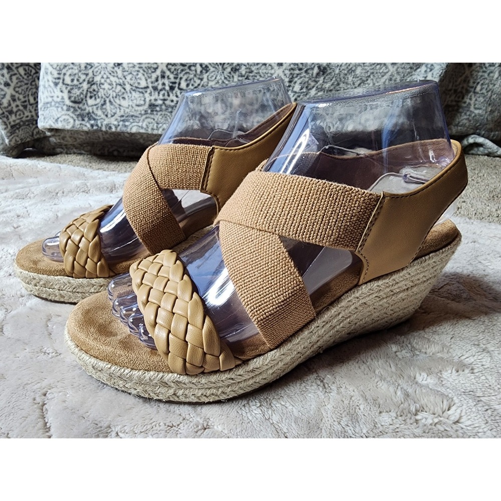 Sanoma Ortholite Eco Tan Wedge Shoes Braided Strap Womens 6